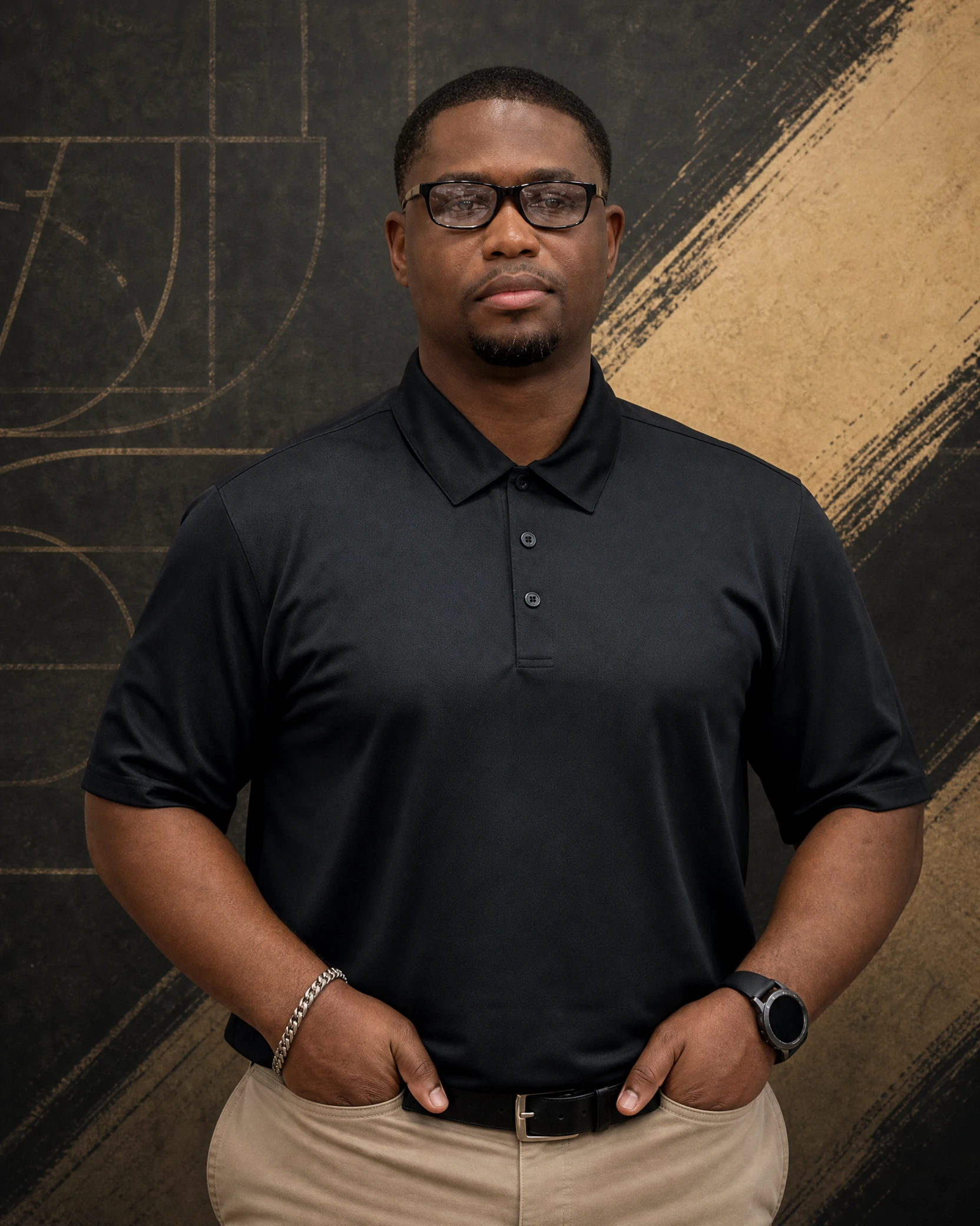 Coach Titus Taylor in a black coaching polo